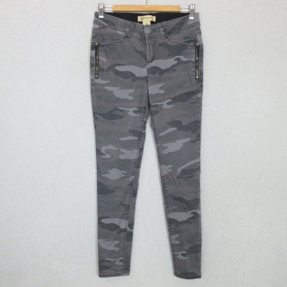 Democracy Ab Solution Pants Womens 4 Gray Camo Skinny Stretch Zip Pocket Ankle